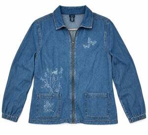 Vintage Basic Editions Denim Full Zip Embroidered Flowers Size XL